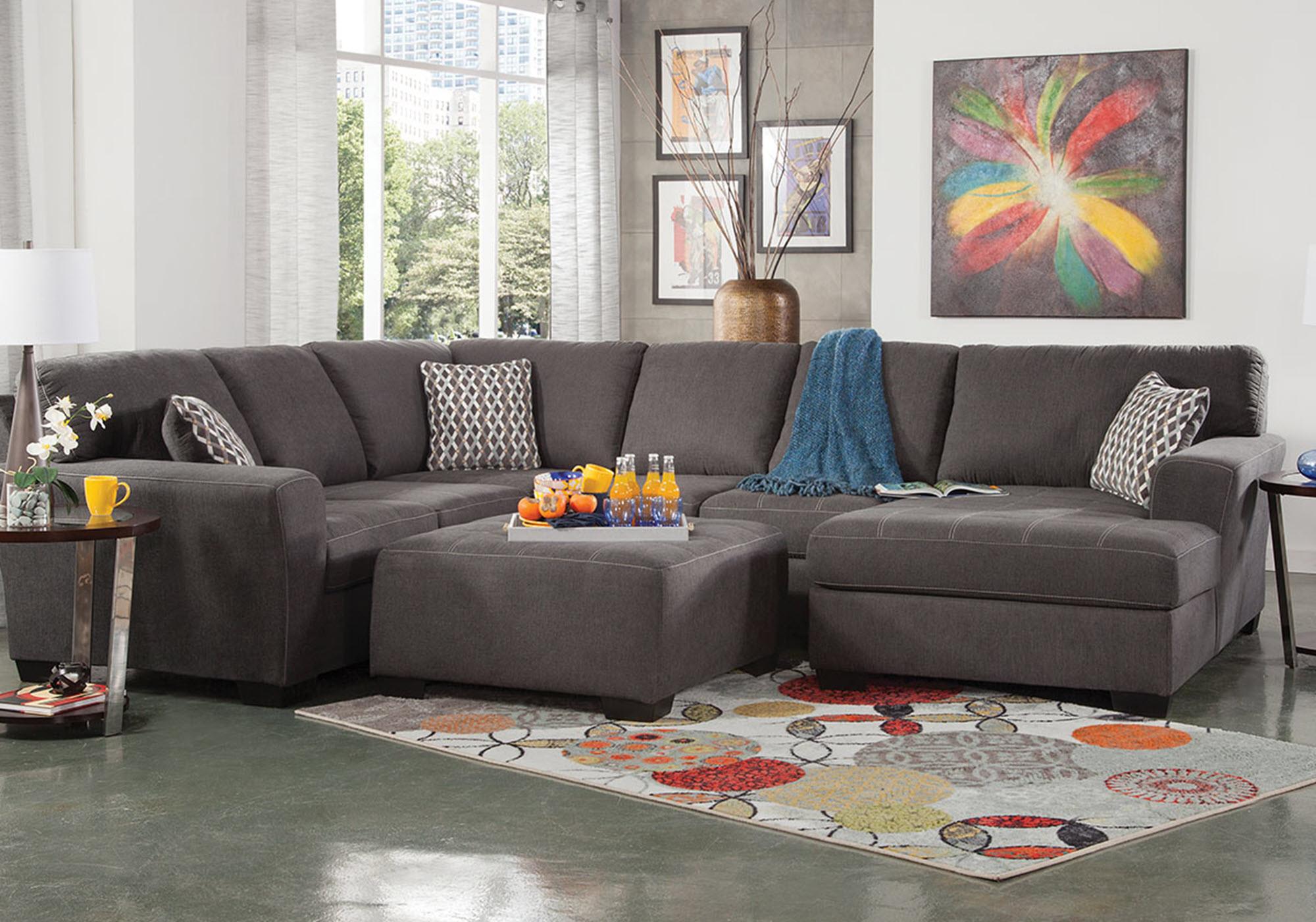 Rent to Own Woodhaven Bennett 3pc Sectional w/Ottoman - Charcoal